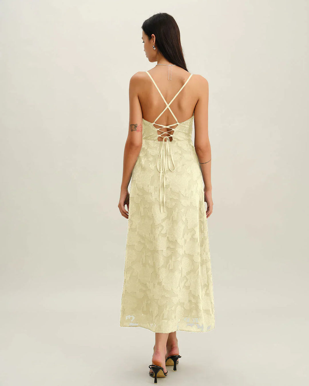 LIORA – JACQUARD SLIP BACKLESS MAXI DRESS