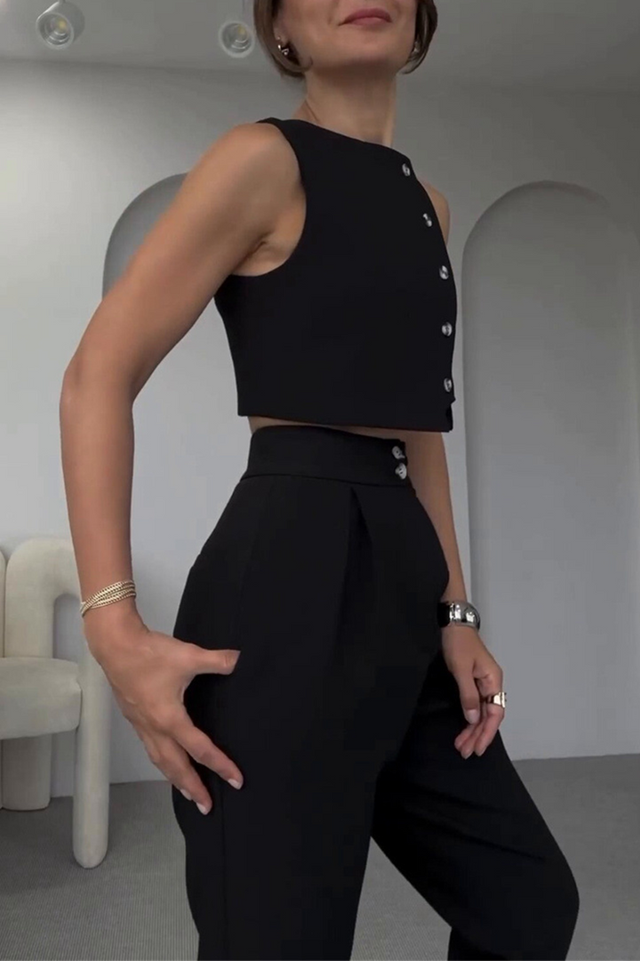 CYRA – CASUAL SOLID COLOR SLEEVELESS TWO-PIECE SET