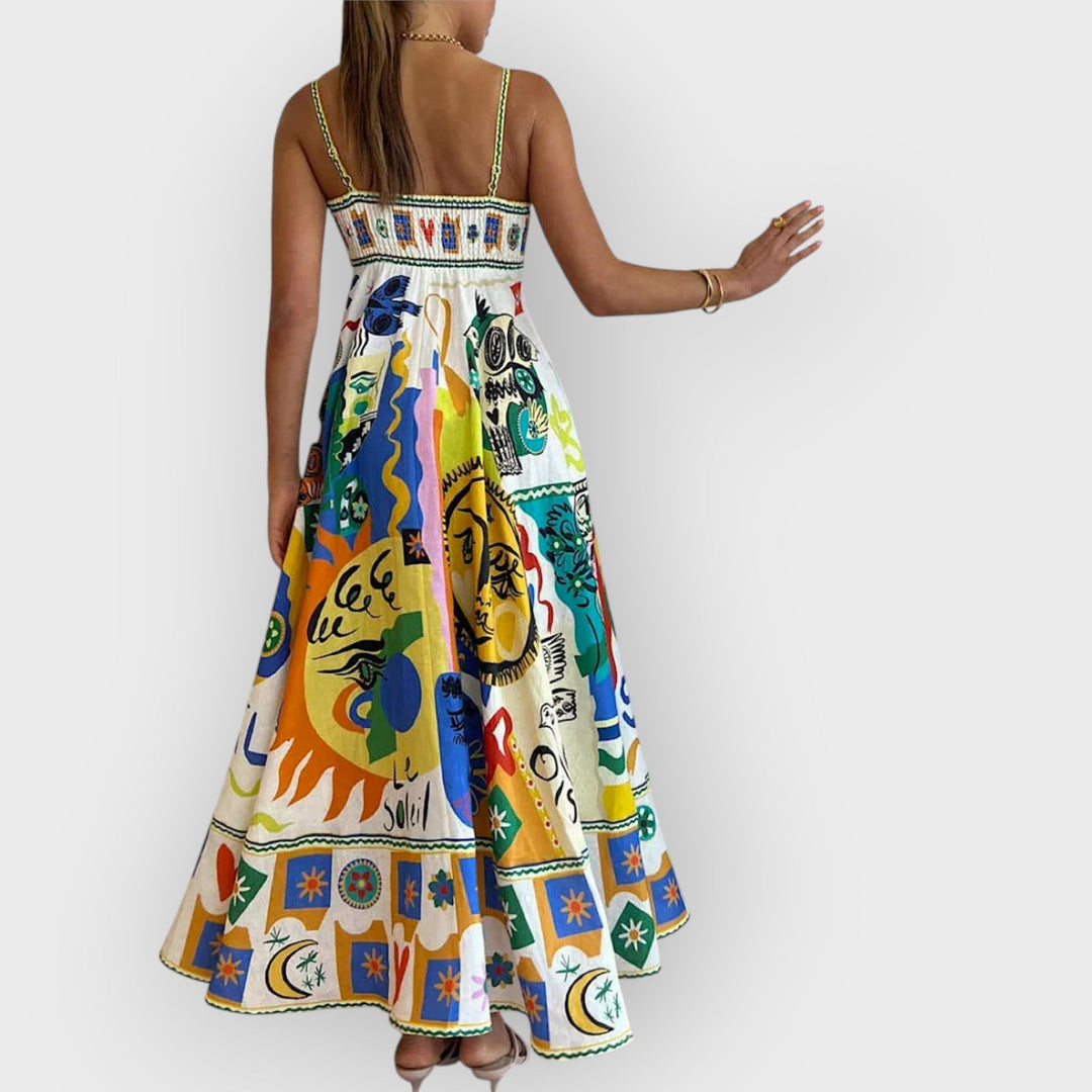 ELARAVELLE – CHIC GEOMETRIC GRAFFITI PRINTS SLIP DRESS