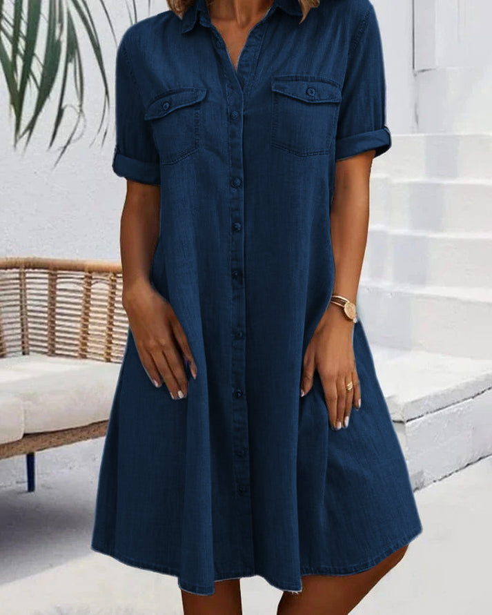 Sienna - Button-Up Short Sleeve Denim Dress
