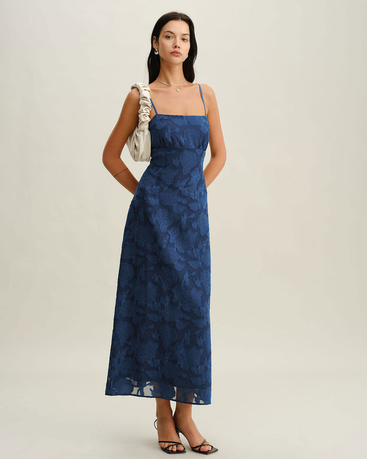 LIORA – JACQUARD SLIP BACKLESS MAXI DRESS