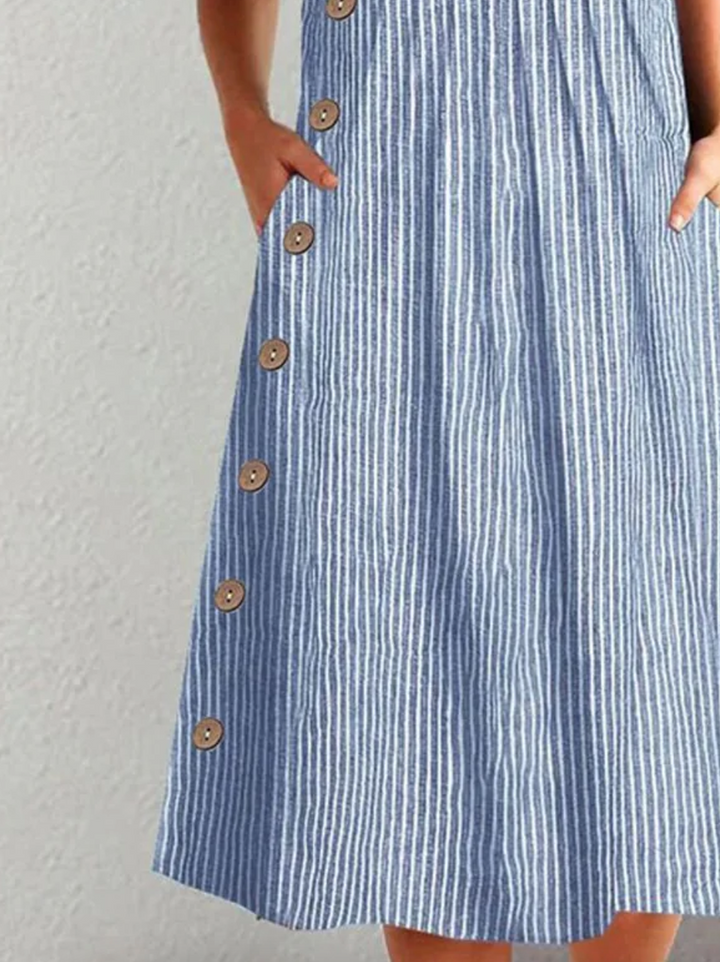 ZIRELIA – CLASSIC STRIPED BUTTON MIDI DRESS