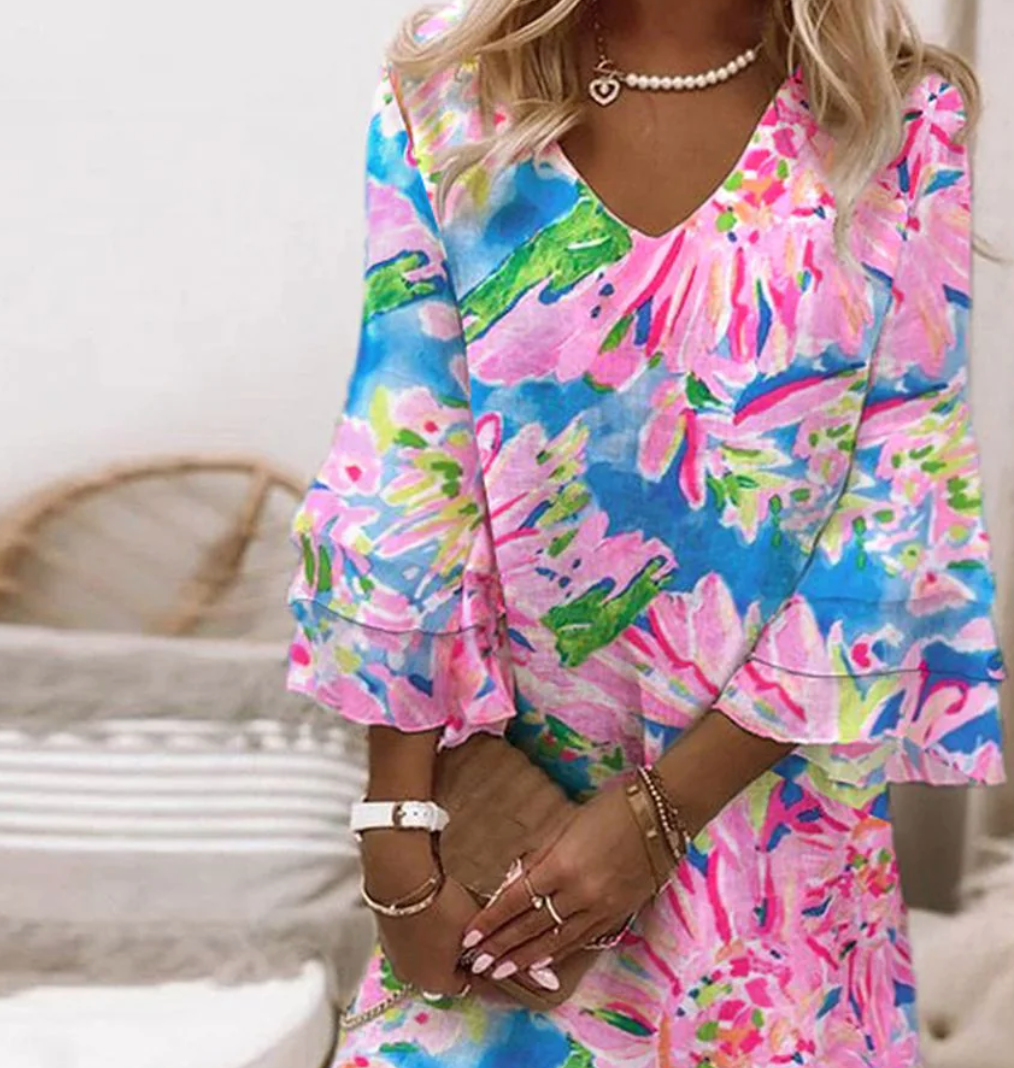 RAELYNN – WOMEN'S PINK MINI DRESS WITH BELL SLEEVES