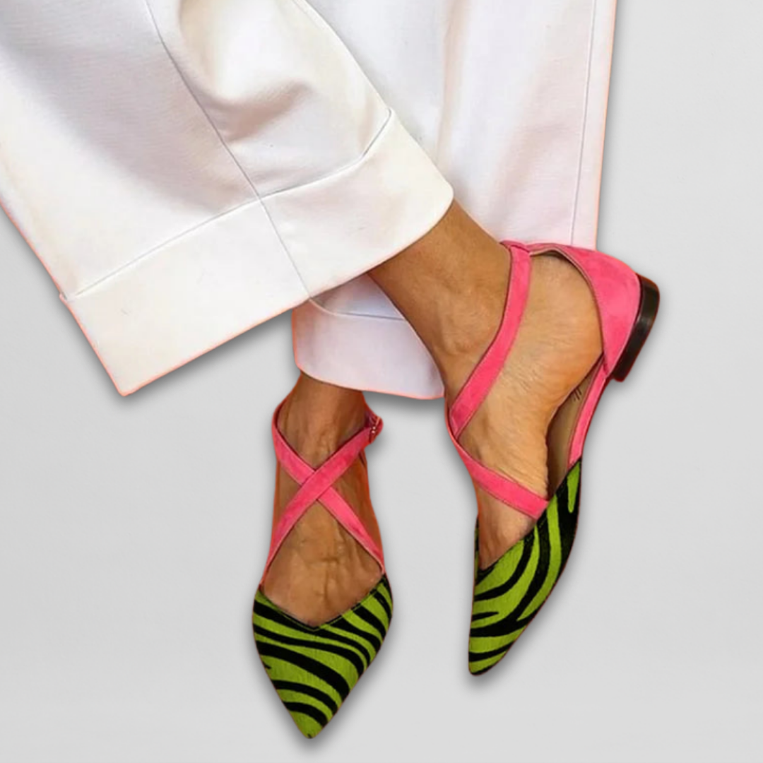 ROSANETH – ZEBRA-PRINT BALLERINAS WITH FUCHSIA STRAPS