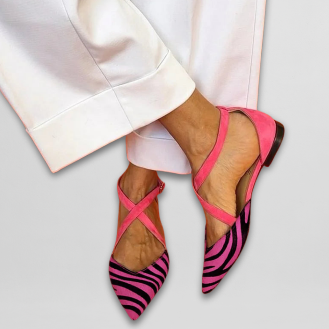 ROSANETH – ZEBRA-PRINT BALLERINAS WITH FUCHSIA STRAPS