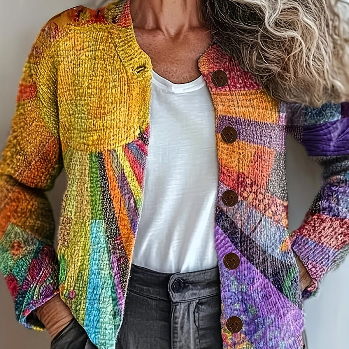 AURISYNNE – VIBRANT 3D RAINBOW FLORAL CARDIGAN