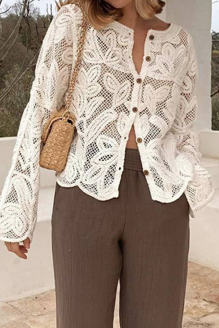 ROSELANI – CASUAL DAILY HOLLOW OUT BUTTONS O-NECK OUTERWEAR