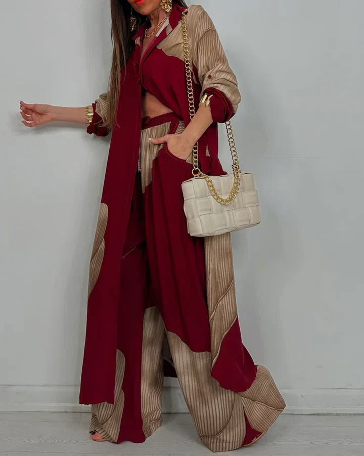 ISABEAU – TRENDY PATCHWORK PRINTED TOP & WIDE LEG PANTS SET