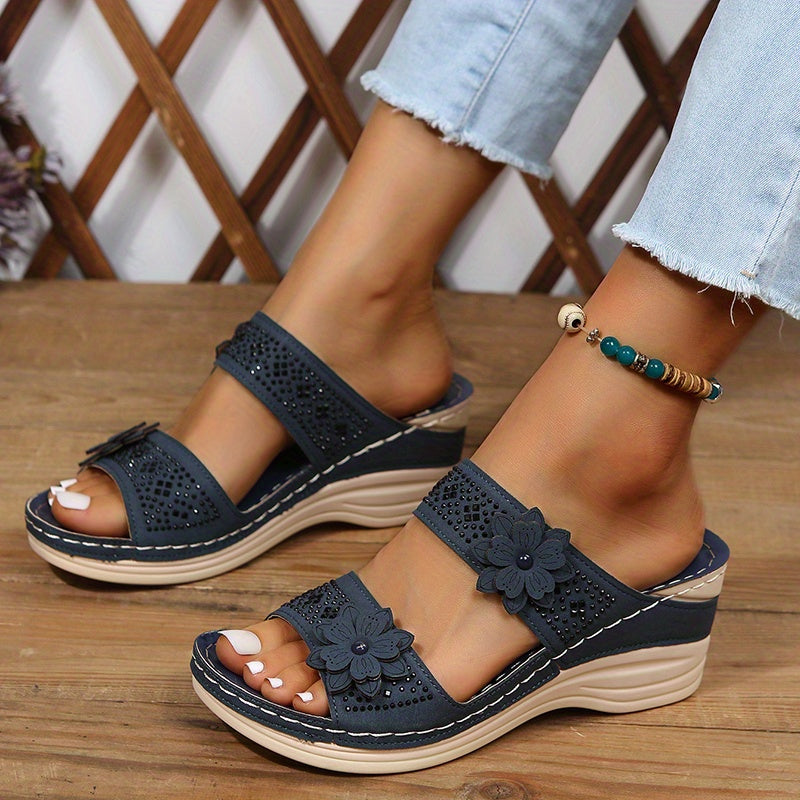 Delor Floral Wedge Slides
