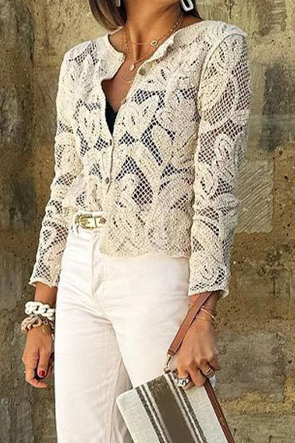 ROSELANI – CASUAL DAILY HOLLOW OUT BUTTONS O-NECK OUTERWEAR