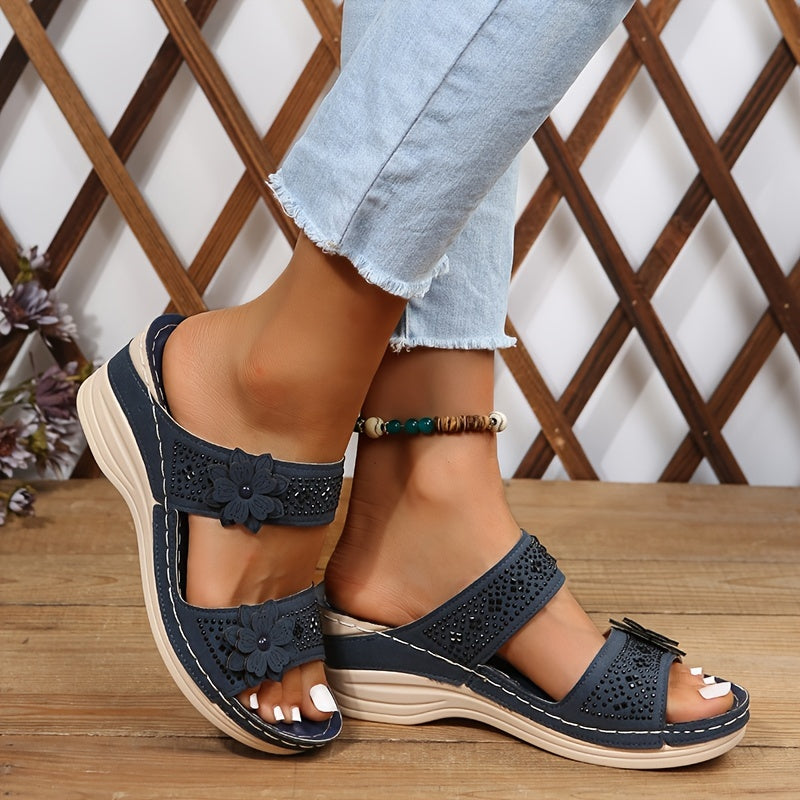 Delor Floral Wedge Slides