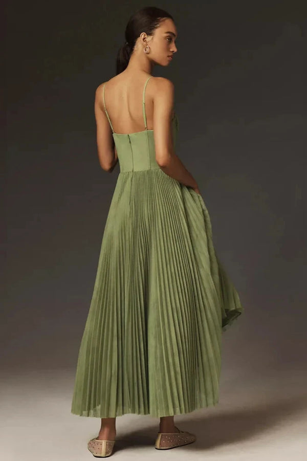 Lina - Elegant Pleated Dress with Spaghetti Straps