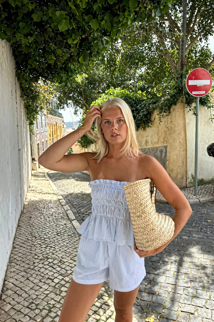 KALYRA – RUFFLE BANDEAU TUBE TOP AND LOOSE SHORTS SET