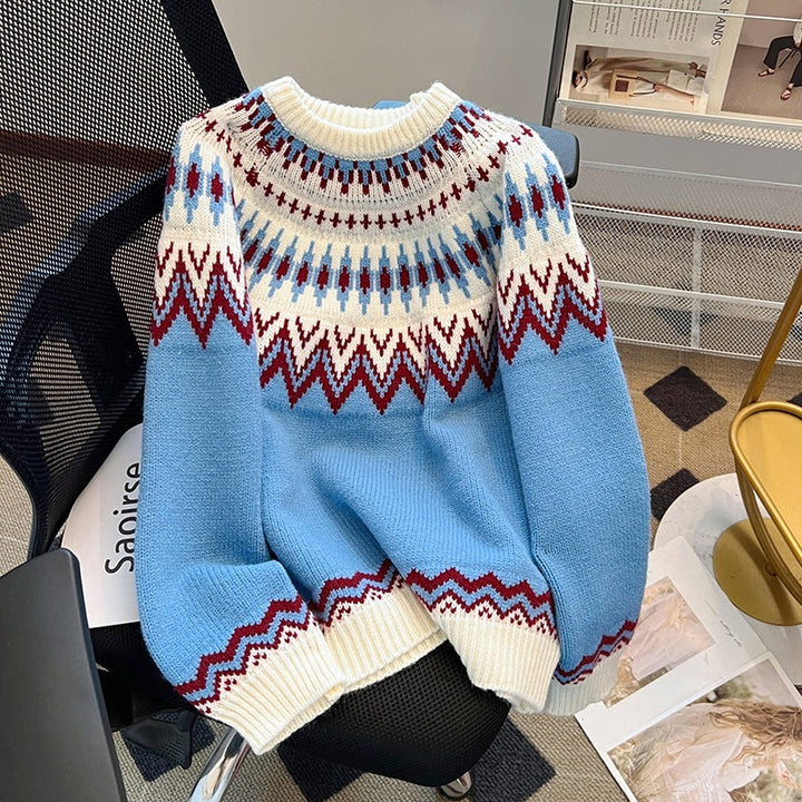 Nordic Pattern Knit Pullover Sweater