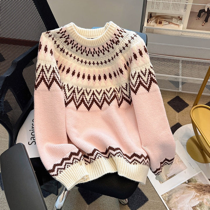Nordic Pattern Knit Pullover Sweater