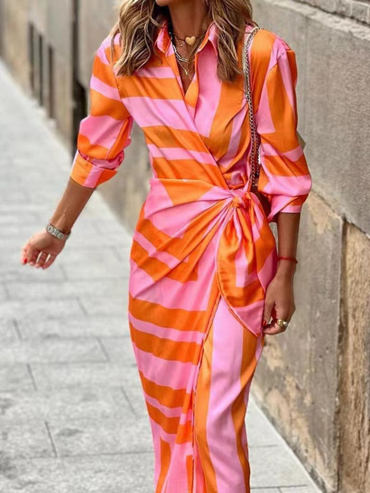 Clarissa - Striped Midi Shirt Dress