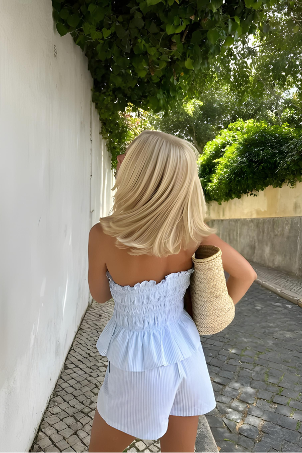 KALYRA – RUFFLE BANDEAU TUBE TOP AND LOOSE SHORTS SET