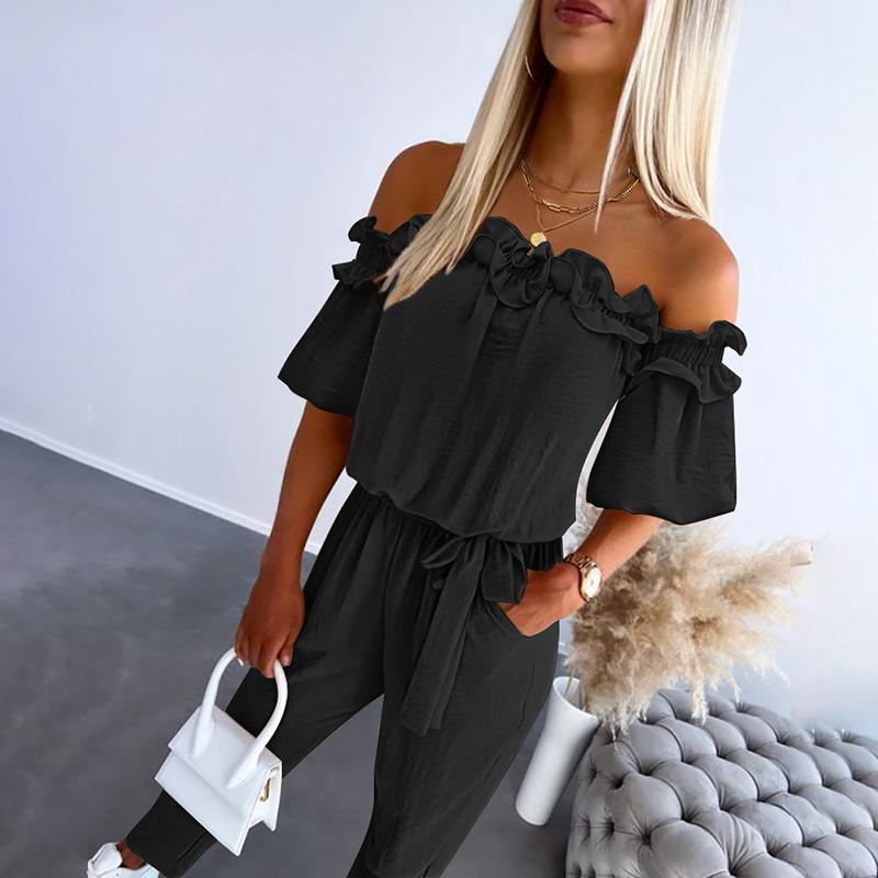 ARLENS – ELEGANT OFF-SHOULDER FRILL TIE-WAIST JUMPSUIT
