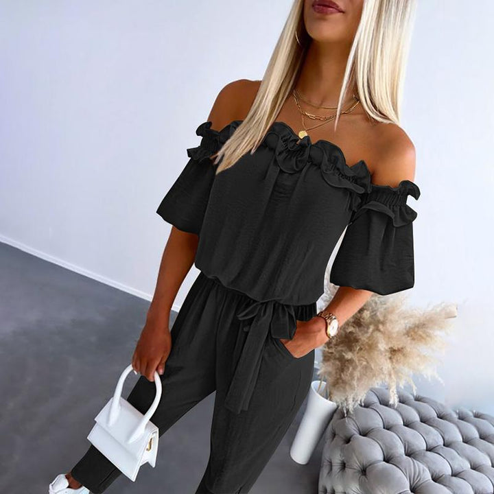 ARLENS – ELEGANT OFF-SHOULDER FRILL TIE-WAIST JUMPSUIT