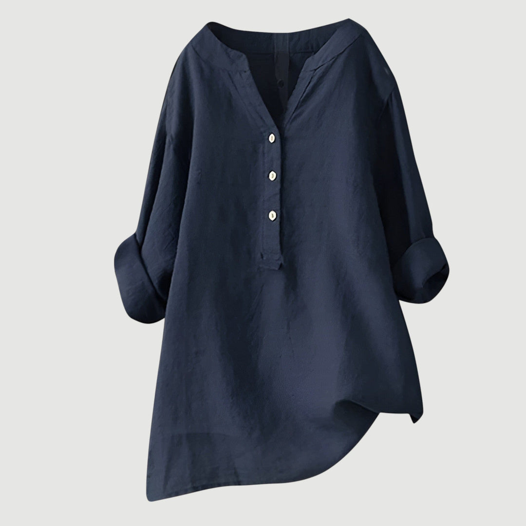 XAVINA – BUTTON-FRONT LINEN SHIRT WITH CURVED HEM