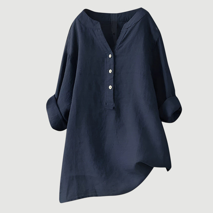 XAVINA – BUTTON-FRONT LINEN SHIRT WITH CURVED HEM