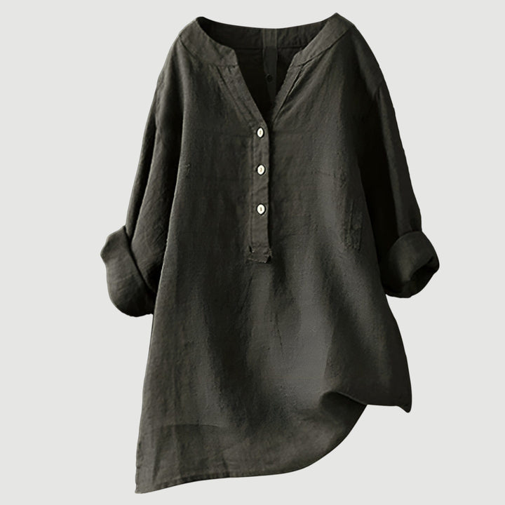 XAVINA – BUTTON-FRONT LINEN SHIRT WITH CURVED HEM