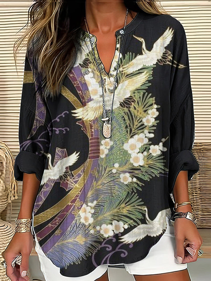 Narissa - Elegant Flight Print Blouse
