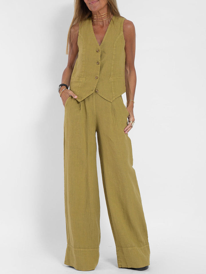 Jessica - Buttoned Vest & Wide-Leg Trousers Set