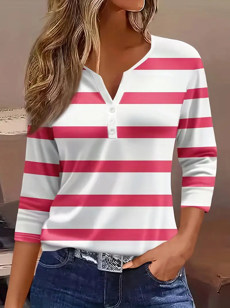 FAERIVYN – DAKOTA JANE STRIPED V-NECK TOP