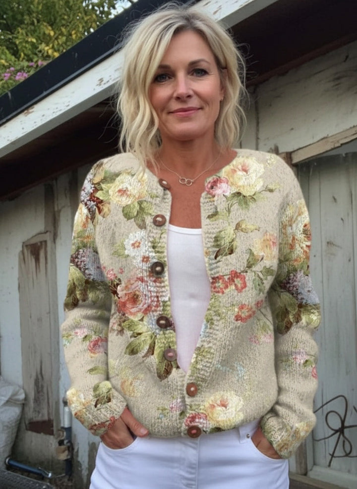 Retro Fresh Flowers Print Buttoned Cardigan Sweater