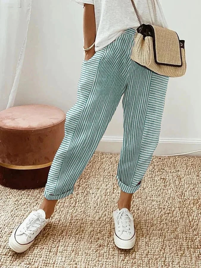 Celia - Classic Striped Cotton Trousers