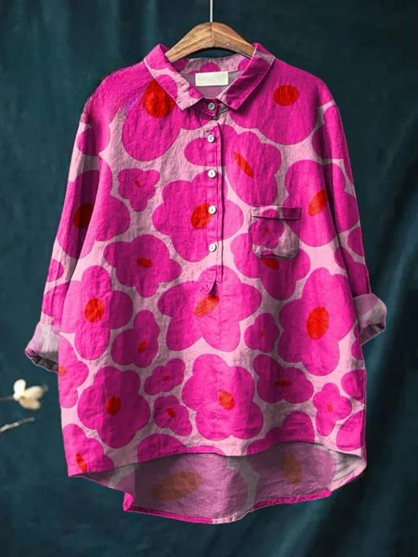 Odessa - Vibrant Pink Floral Pattern Printed Women's Casual Cotton Shirt