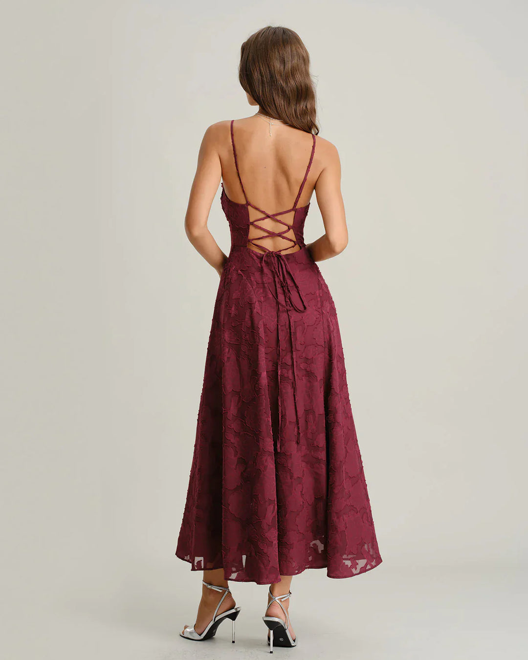 LIORA – JACQUARD SLIP BACKLESS MAXI DRESS