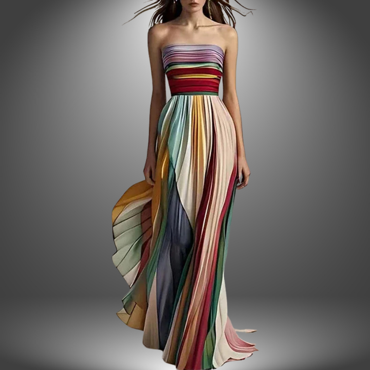 Abigail - Strapless Colorful Pleated Maxi Dress