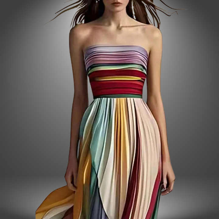 Abigail - Strapless Colorful Pleated Maxi Dress