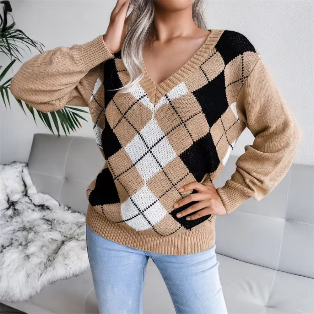 Textured V-Neck Knit Sweater