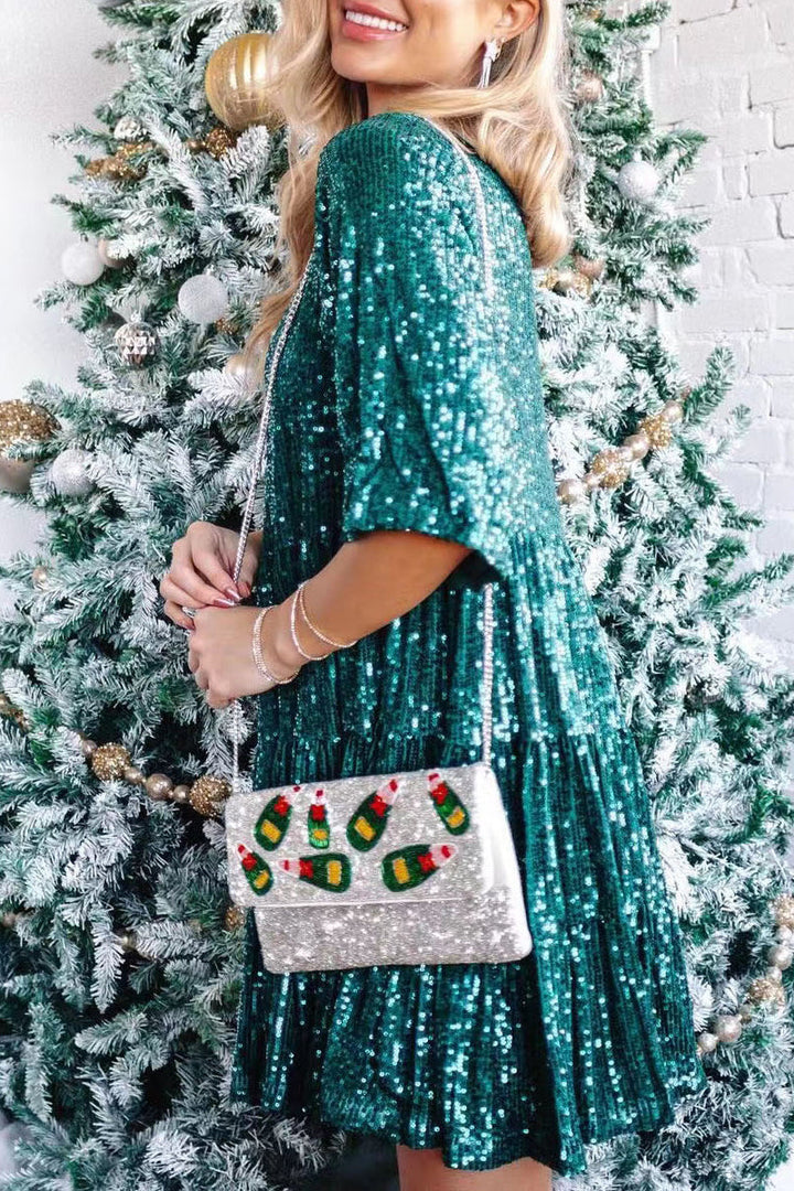 ILLYRIA – CASUAL SOLID SEQUINED A-LINE DRESS