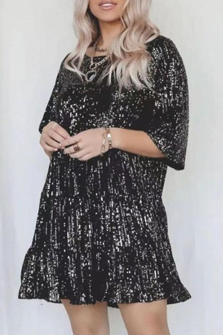 ILLYRIA – CASUAL SOLID SEQUINED A-LINE DRESS