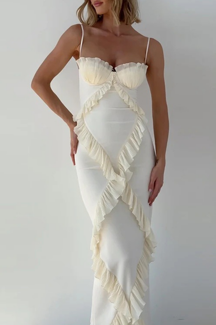 WINONA – SEXY PATCHWORK RUFFLE V-NECK SLING DRESS