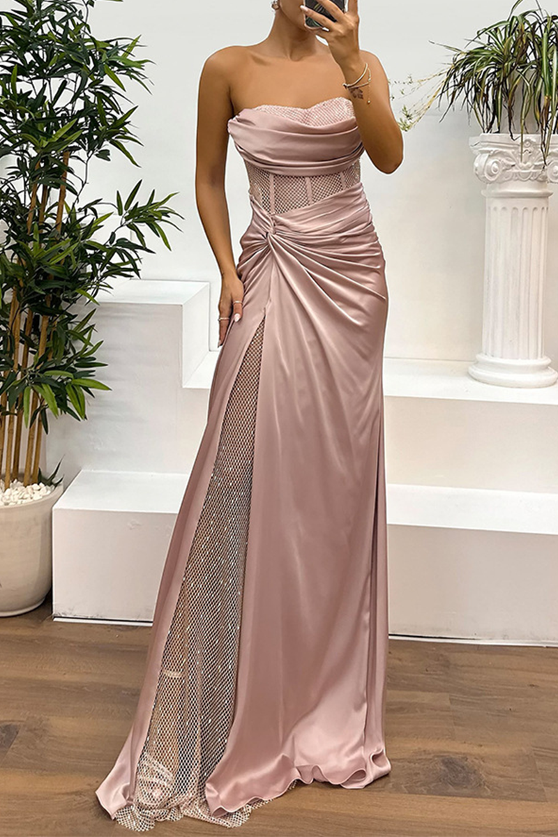 MIREILLE – SEXY RUCHED SEQUINED STRAPLESS EVENING DRESS