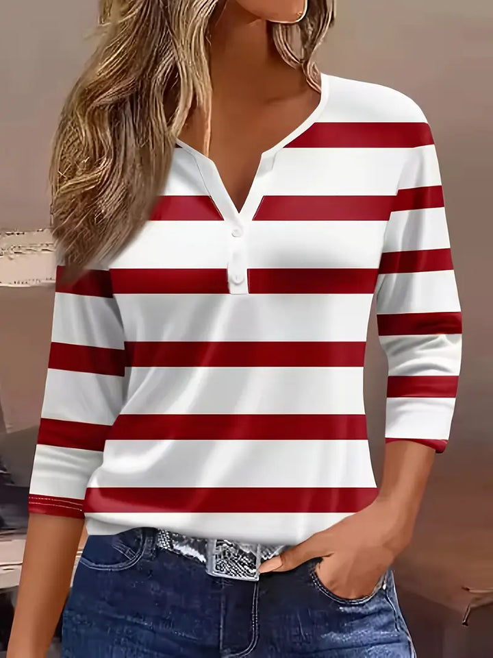 FAERIVYN – DAKOTA JANE STRIPED V-NECK TOP