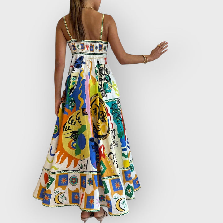 ELARAVELLE – CHIC GEOMETRIC GRAFFITI PRINTS SLIP DRESS
