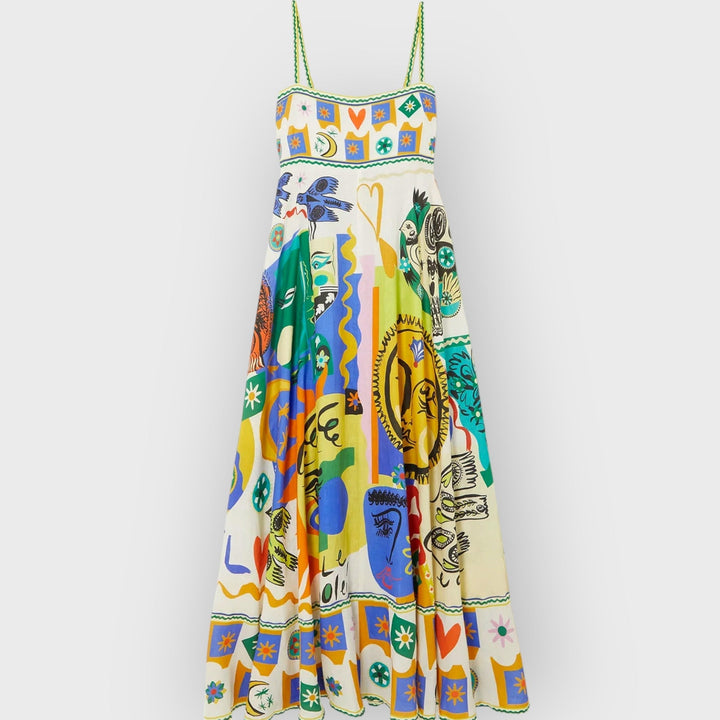 ELARAVELLE – CHIC GEOMETRIC GRAFFITI PRINTS SLIP DRESS