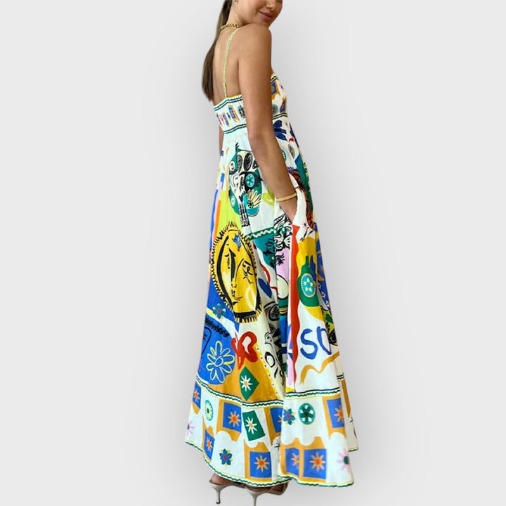 ELARAVELLE – CHIC GEOMETRIC GRAFFITI PRINTS SLIP DRESS