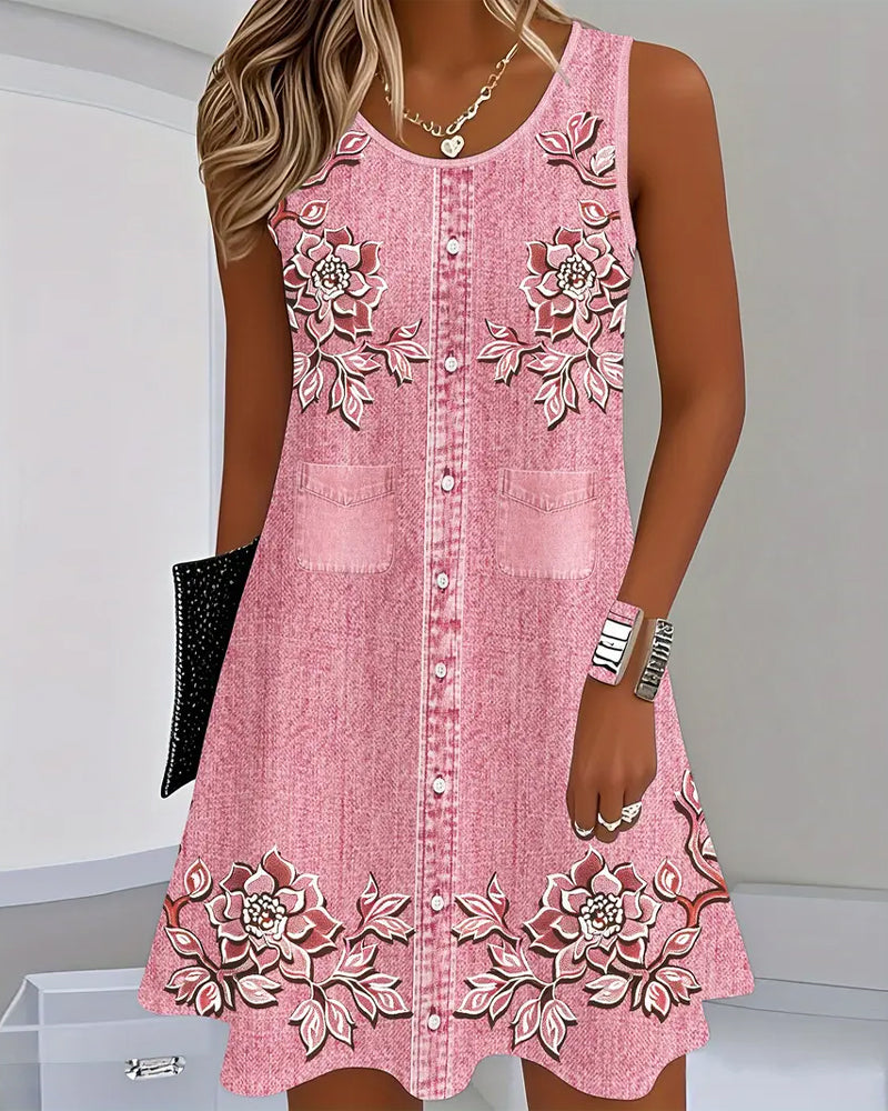 FIONELLE – SLEEVELESS DENIM-LOOK DRESS