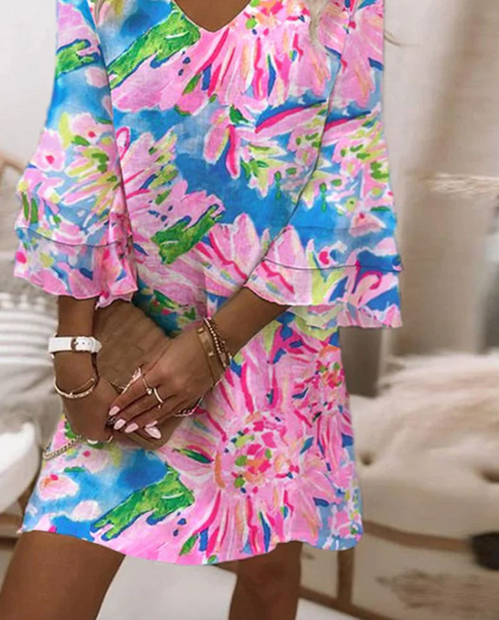 RAELYNN – WOMEN'S PINK MINI DRESS WITH BELL SLEEVES