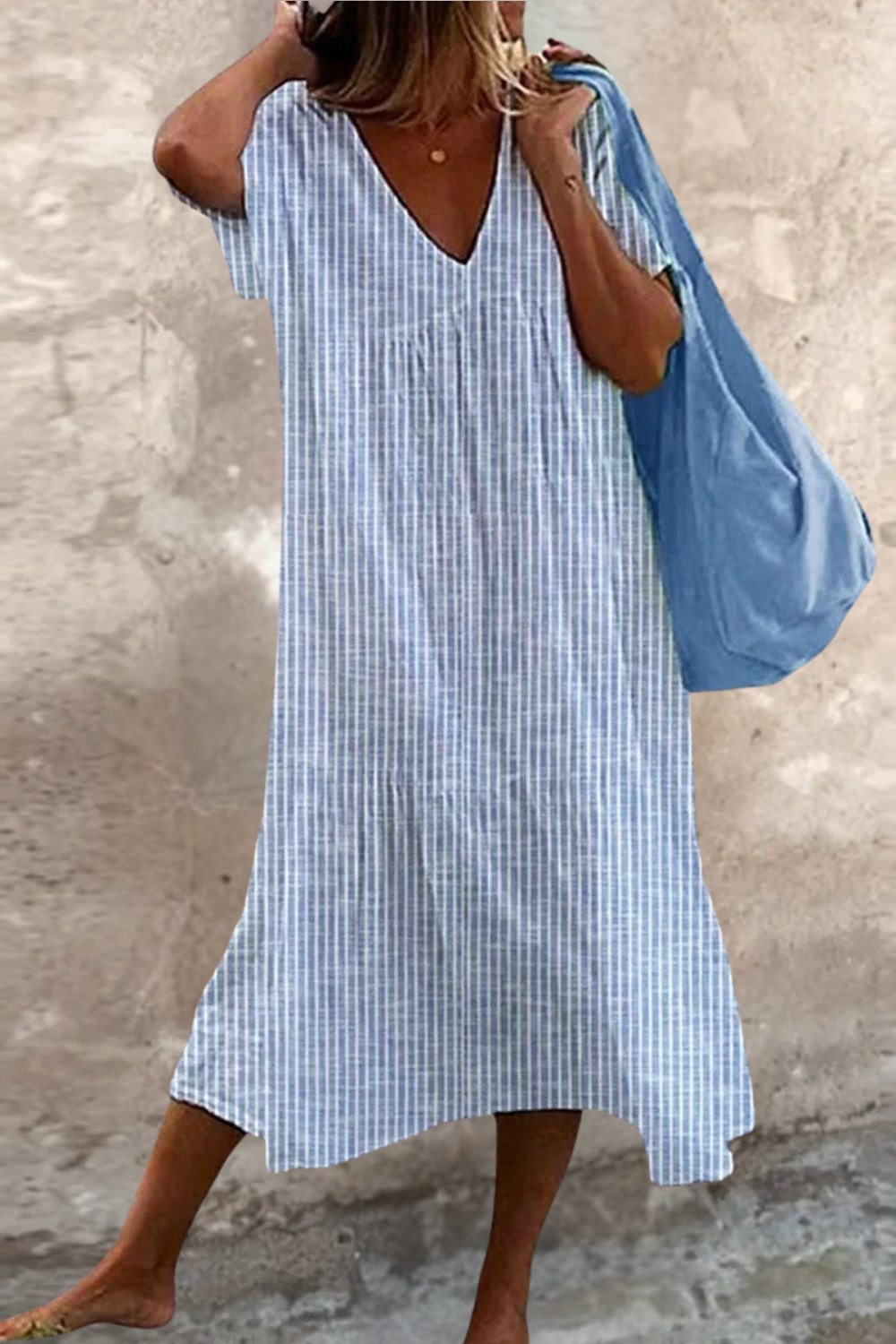 FAERISSA – STRIPED MIDI DRESS WITH ELEGANT