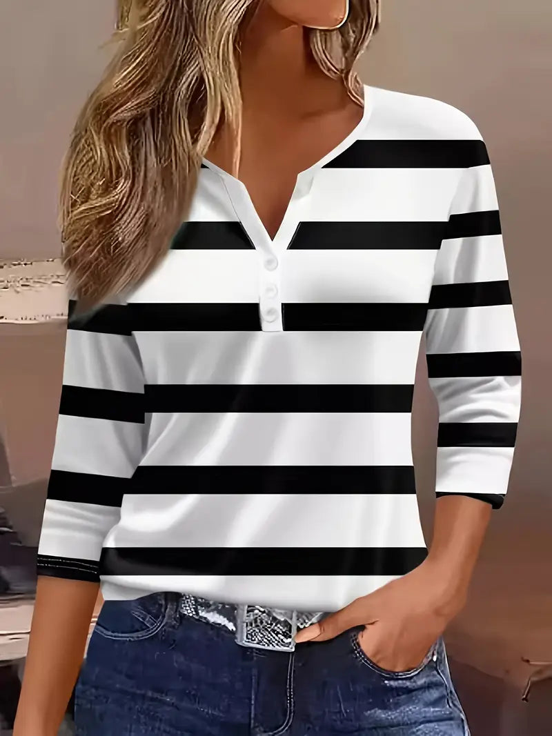 FAERIVYN – DAKOTA JANE STRIPED V-NECK TOP