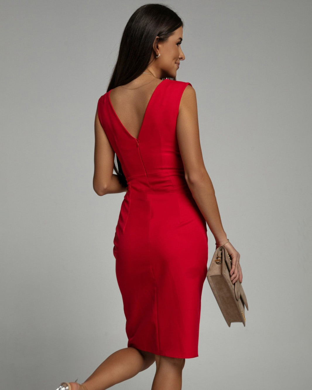 Sophia - Elegant V-Neck Slit Dress
