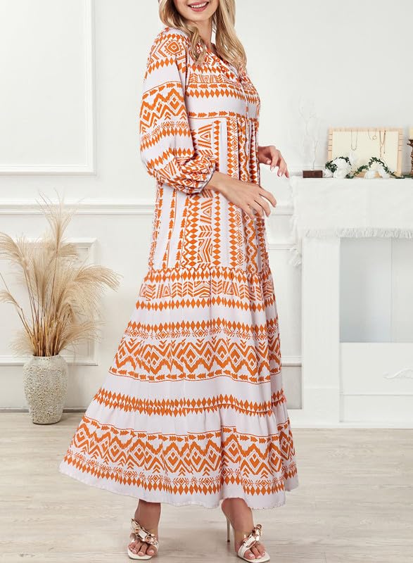 WINONA – WOMEN'S PUFF SLEEVE GEOMETRIC BOHEMIAN MAXI DRESS